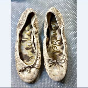 Sam Felicia Beige Snake Print Leather Shoes 6